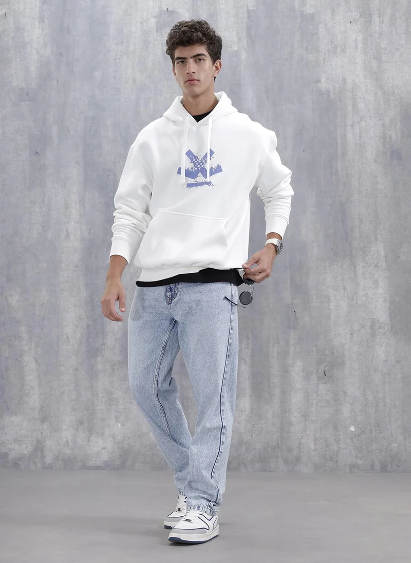 روجن Men's Casual Branded Oversized Fit Sweatshirt | White